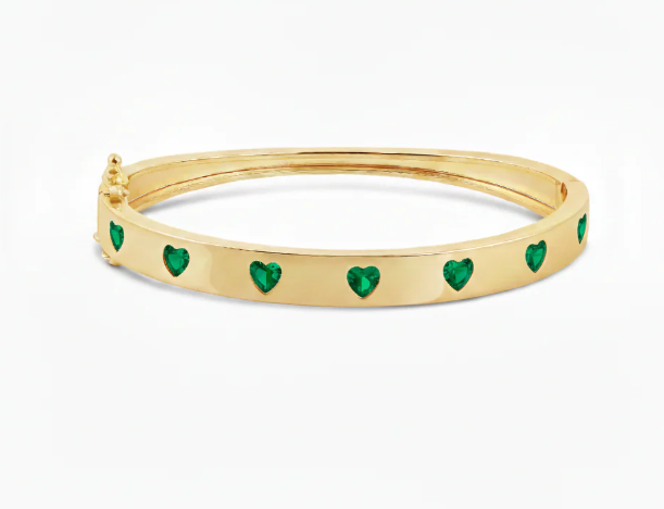 Heart Bangle Bracelet – Rainbow CZ 18K Gold Plated Statement Bracelet