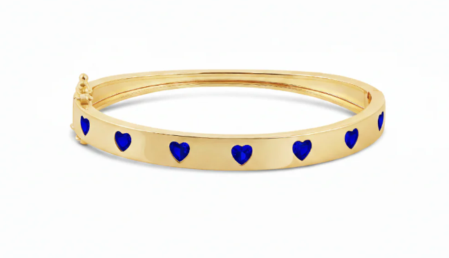 Heart Bangle Bracelet – Rainbow CZ 18K Gold Plated Statement Bracelet