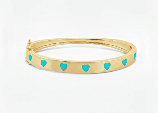 Heart Bangle Bracelet – Rainbow CZ 18K Gold Plated Statement Bracelet