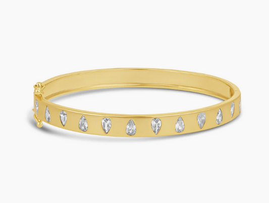 Diamond Drop Bangle Bracelet – CZ 18K Gold Plated Statement Bracelet