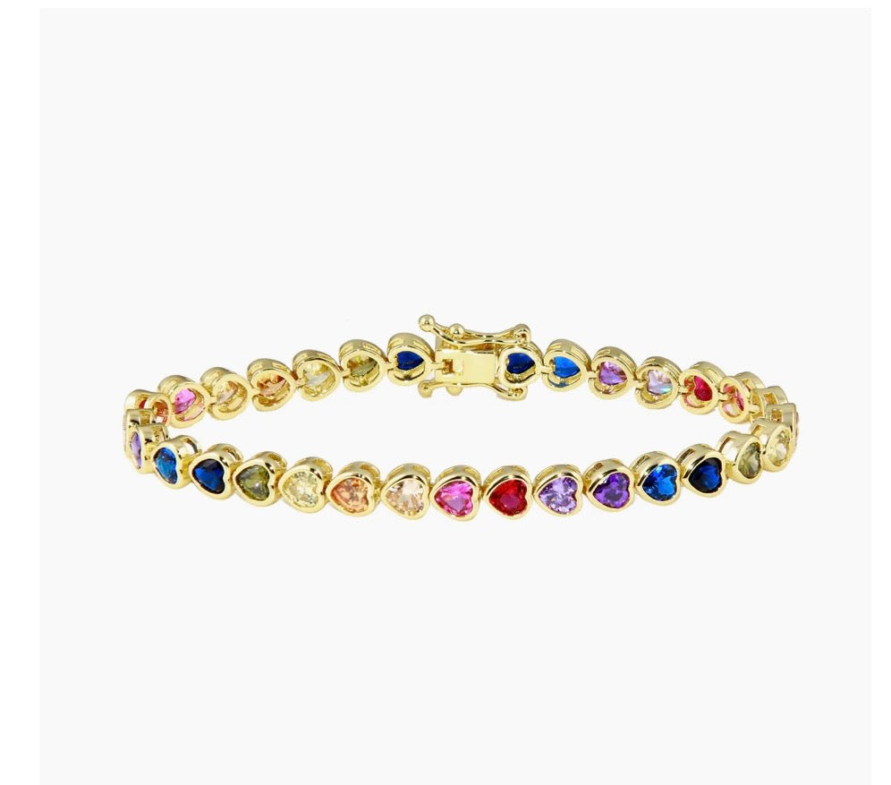 Mini Heart Rainbow Tennis Bracelet