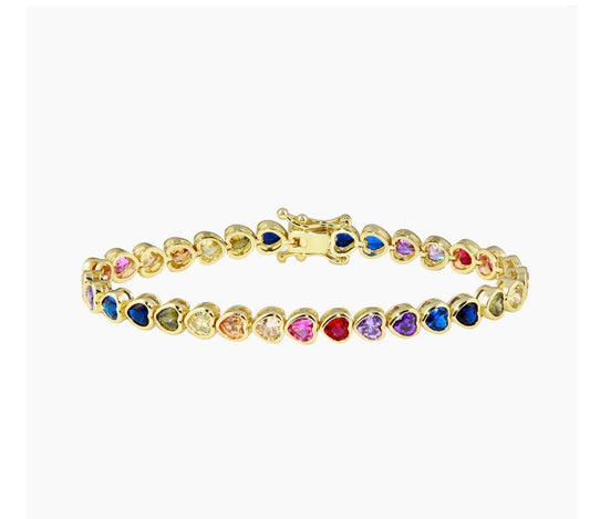 Small Heart Rainbow Tennis Bracelet