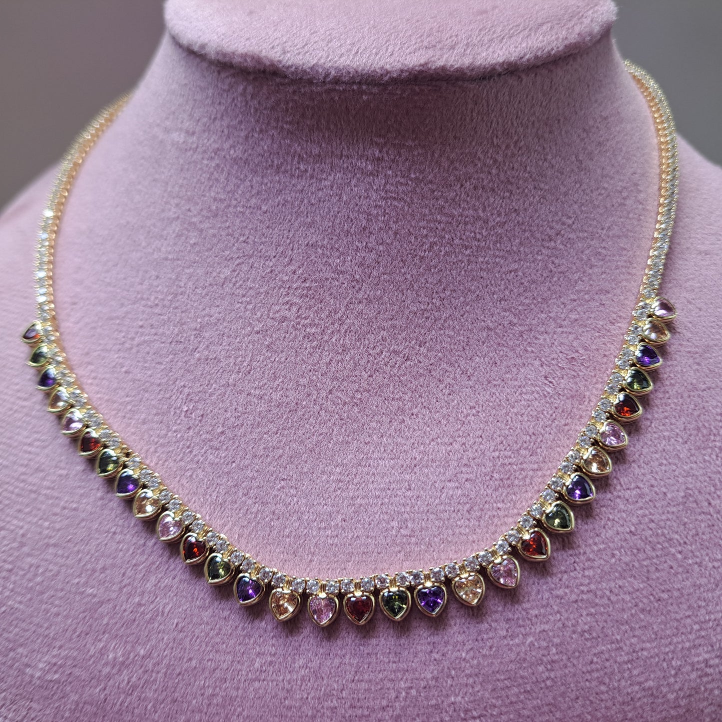 Multicolor CZ Heart Necklace – 18K Gold Plated