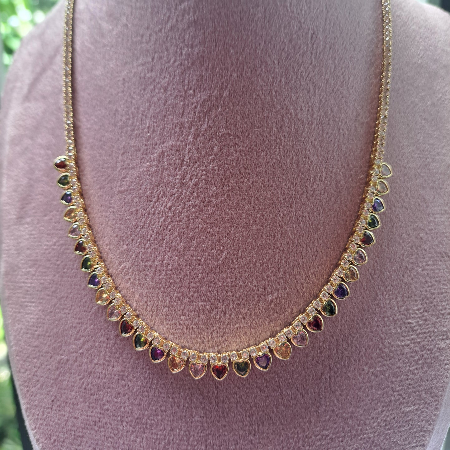 Multicolor CZ Heart Necklace – 18K Gold Plated